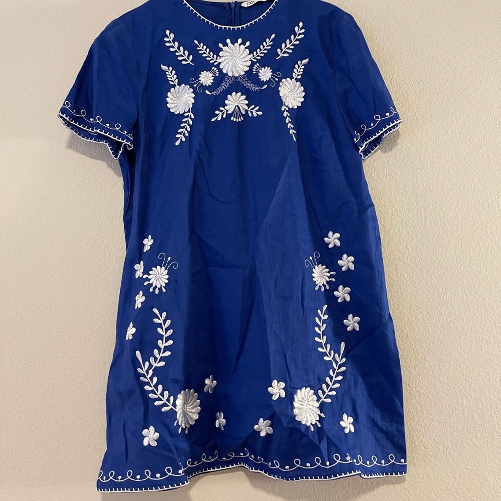 Zara Blue Embroidered Dress